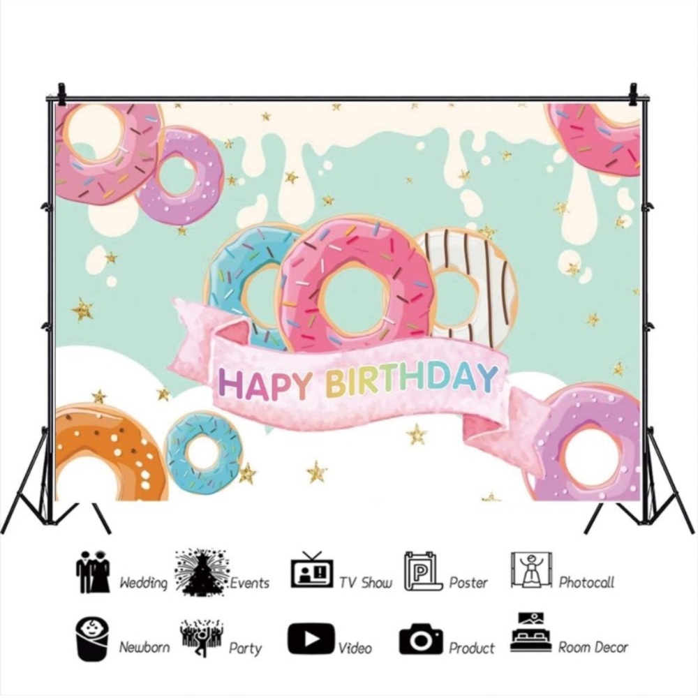 NEW Open Bag 6x4ft Donut Backdrop Donut Birthday Party Slime Time Event Cake Tab - Picture 2 of 7